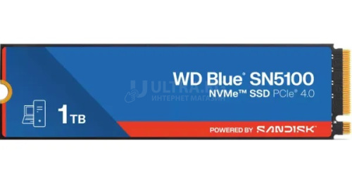 Твердотельный накопитель SSD 1000GB Western Digital WD Blue SN5100 NVMe M.2 2280, Read/Write up 7100/6700MB/s [WDS100T5B0E]