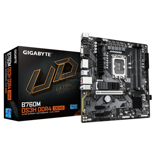 Матплата Gigabyte B760M DS3H GEN5, LGA1700, Intel B760, 4xDDR5 PC60800, 3xPCI-E 3.0-5.0x16, Sound8Ch, GLAN, 4SATA+2M.2, RAID, mATX, 6USB3.2+6USB2.0, VGA, HDMI, 2xDP