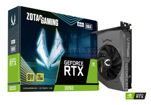Видеокарта RTX 3050 ZOTAC ECO Solo GeForce RTX 3050 8GB GDDR6, Engine clock 1777MHz, Memory clock 14Gbps, 128Bit, 3xDP, HDMI [ZT-A30500R-10L]