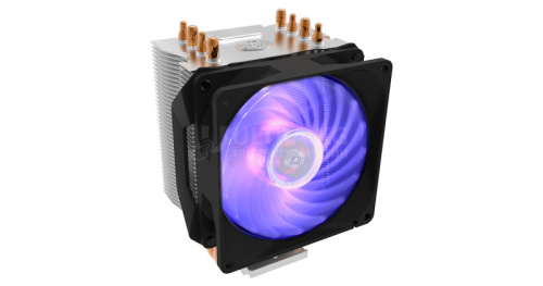Кулер для процессора CoolerMaster Hyper H410R RGB, Intel LGA 1366/2011/2066/1200/115X/775/AM5/AM4/AM3+/AM3/AM2+, 100W, 600-2000 об/мин, 29 дБA max, 34.73CFM, 4pin, 4 теплотрубки, Габариты 136 х 102 х 83 мм, Чёрный, RR-H410-20PC-R1