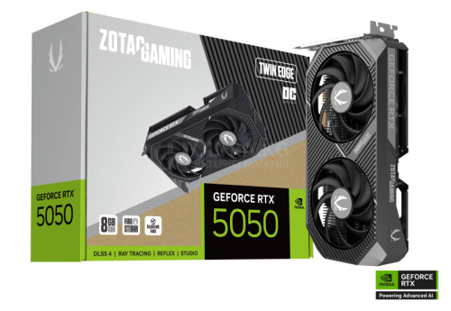 Видеокарта RTX 5050 ZOTAC GAMING GeForce RTX 5050 Twin Edge OC 8GB GDDR6, Engine clock 2602MHz, Memory clock 20000MHz, 128Bit, 3xDP, HDMI [ZT-B50500H-10M]