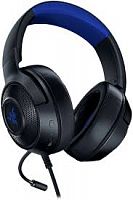 Наушники с микрофоном Razer Kraken for Console игровая гарнитура, микрофон поворотный гибкий, динамики 50 мм, диапазон частот:12 Гц–28 кГц, чувствительность при 1 кГц:109±3 дБ, 7.1 Surround Sound, 3,5 мм (mini jack), Черно-синий (2 года) [RZ04-02830500-R3