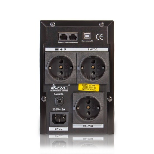 ИБП UPS SVC V-1200-F, 1200VA(720W), 12V/7.5Ah, AVR стабилизатор: 165-275V, 3 вых: 2 системных+1 для принтера (Bypass), защита тел. линии, Black, USB, LED подсветка фото 2