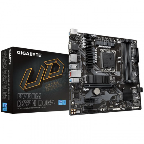 Матплата Gigabyte B760 DS3H DDR4 LGA1700,iB760,4xDDR4 2666/2933/3000/3200/5333(OC),4xSATA3,2xM.2(PCI-E 4.0x4/x2),Raid,1хDP,1xHDMI,5xPCI-Ex16,ATX Матплата Gigabyte B760 DS3H DDR4 LGA1700,iB760,4xDDR4 2666/2933/3000/3200/5333(OC),4xSATA3,2xM.2(PCI-E 4.0x4/x2),Raid,1хDP,1xHDMI,5xPCI-Ex16,ATX