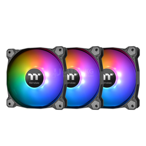 Вентилятор Thermaltake Pure 12 ARGB Sync Case Fan 3 Pack 120мм,1500±10%об.мин, 56,45CFM, 25.8 dBA, Molex, 120х120х25мм, 9 LED.5V addressable/MB SYNC hardware control, гидравлический подшипник, 40000 часов время службы [CL-F079-PL12SW-A]