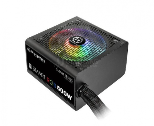 Блок питания 500W Thermaltake, Smart RGB, ATX, 80 PLUS®, APFC, 20+4 pin, 4+4pin, 5*Sata, 4*Molex, 1*FDD, 2*PCI-E 6+2 pin, Вентилятор 12 см, Кабель питания, Чёрный [PS-SPR-0500NHSAWE-1]