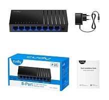 Сетевой коммутатор CUDY GS108D 8-Port Gigabit Ethernet Switch, 8 10/100/1000M RJ45 Ports, IGMP Snooping, Loop Detection/Prevention, 802.1p/DSCP QoS, Desktop Metal Case, Power Saving, Plug and Play, Wall-Mount
