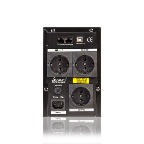 ИБП UPS SVC V-1500-F, 1500VA(900W), 12V/9Ah, AVR стабилизатор: 165-275V, 3 вых: 2 системных+1 для принтера (Bypass), Black, USB (технология Smart), LED светодиодная подсветка фото 2