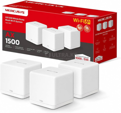 Mesh-система Wi-Fi 6 MERCUSYS Halo H60X (3-pack) (AX1500/ 2,4ГГц до 300 Мбит/с/ 5 ГГц до 1,2 Гбит/с/ MU-MIMO/ до 550 м²/ 3×WAN/LAN 1 Гбит/с) Mesh-система Wi-Fi 6 MERCUSYS Halo H60X (3-pack) (AX1500/ 2,4ГГц до 300 Мбит/с/ 5 ГГц до 1,2 Гбит/с/ MU-MIMO/ до 550 м²/ 3×WAN/LAN 1 Гбит/с)