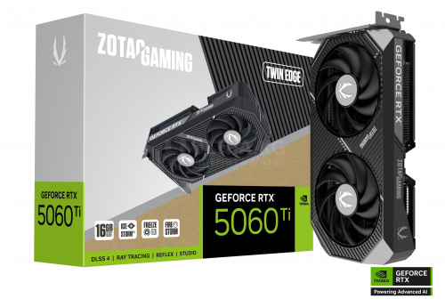 Видеокарта RTX 5060Ti ZOTAC GAMING GeForce RTX 5060 Ti Twin Edge 16GB GDDR7, Engine clock 2572MHz, Memory clock 28000MHz, 128Bit, 3xDP, HDMI [ZT-B50620E-10M]