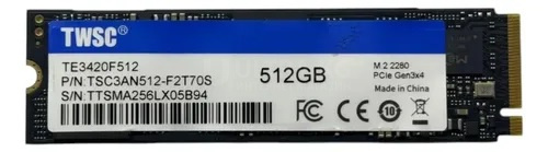 SSD TWSC TE3420F512 512GB M.2 2280 PCI-E NVMe Gen3 X4 BULK SSD TWSC TE3420F512 512GB M.2 2280 PCI-E NVMe Gen3 X4 BULK