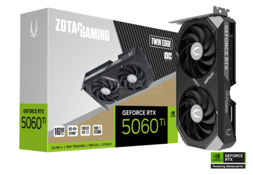 Видеокарта RTX 5060Ti ZOTAC GAMING GeForce RTX 5060 Ti Twin Edge OC 16GB GDDR7, Engine clock 2602MHz, Memory clock 28000MHz, 128Bit, 3xDP, HDMI [ZT-B50620H-10M]