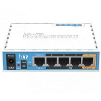 Роутер Wi-Fi MikroTik hAP RB951Ui-2nD, CPU 1 Core, 64MB RAM, 2.4GHz 300Mb/s, 5xLAN 100Mb/s, USB, Passive PoE, RouterOS (L4)