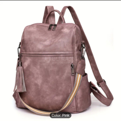 Городской кожаный рюкзак для девушки, средний размер, два отделения, легкий, искусственная кожа, регулировка ручек, для учебы, тренировок, Pink Color - 03