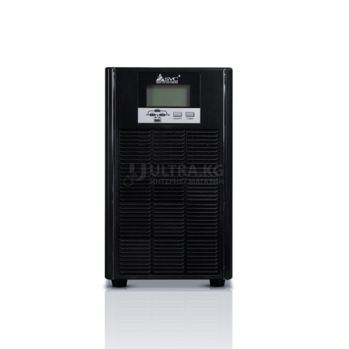 ИБП UPS SVC PTS-6KL-LCD, Мощность 6кВА/6кВт, PTS-серия, On-Line, LCD\RS-232, SMART, Диапазон работы AVR: 110-288В, Бат.: 12В/7Ач*16шт., Клеммная колодка, Вентилятор: 12см*1шт., Чёрный (2 года на устройство, 1 год на аккумуляторы)