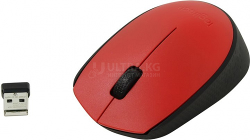 Беспроводная мышь Logitech M171, оптическая 1000dpi, светодиодная, USB, 3 кнопки, 2.4 GHz, красная [910-004641]