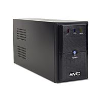 ИБП UPS SVC V-600-L-LCD, Мощность 600ВА/360Вт, Диапазон работы AVR: 165-275В, AVR в режиме Booster: 138-292В, Бат.: 12В/7.5 Ач*1шт., 3 вых.: 2 Shuko CEE7+1 IEC C13 (Bypass), Чёрный