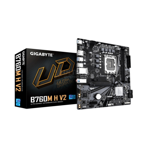Матплата Gigabyte B760M H V2, LGA1700, Intel B760, 4xDDR5 PC64000, 2xPCI-E 3.0x16, Sound8Ch, GLAN, 4SATA+M.2, RAID, mATX, 6USB3.2 (1xUSB-C)+6USB2.0, HDMI, DP Матплата Gigabyte B760M H V2, LGA1700, Intel B760, 4xDDR5 PC64000, 2xPCI-E 3.0x16, Sound8Ch, GLAN, 4SATA+M.2, RAID, mATX, 6USB3.2 (1xUSB-C)+6USB2.0, HDMI, DP