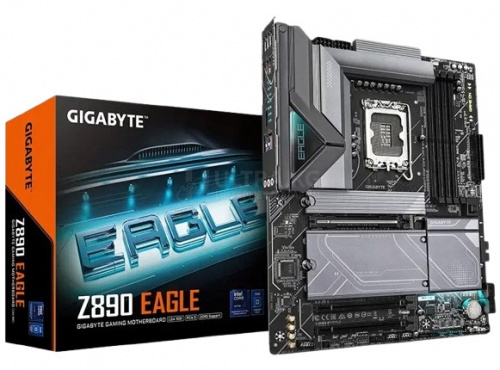 Матплата Gigabyte Z890 EAGLE, LGA1851, Intel Z890, 4xDDR5 PC70400, 3xPCI-E 3.0x16, Sound8Ch, GLAN, 4SATA+4M.2, RAID, ATX, 1xUSB4 Type-C+8xUSB3.2+8xUSB2.0, DP