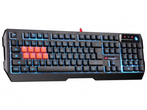 Keyboard A4TECH BLOODY Q135, Игровая, Мембранная, 1 мс, USB, Подсветка Neon, Размер: 154*450*38 мм., Анг/Рус, Цветная коробка, Чёрный