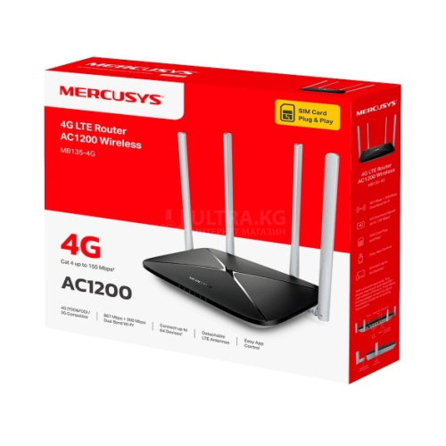 Роутер Wi-Fi 4G LTE MERCUSYS MB135-4G (AC1200/ 2,4ГГц до 300Мбит/с/ 5ГГц до 867Мбит/с/ 1×nano-SIM/1×LAN/WAN 100Мбит/с+3×LAN 100Мбит/с/ MIMO/ EasyMesh) фото 2 Роутер Wi-Fi 4G LTE MERCUSYS MB135-4G (AC1200/ 2,4ГГц до 300Мбит/с/ 5ГГц до 867Мбит/с/ 1×nano-SIM/1×LAN/WAN 100Мбит/с+3×LAN 100Мбит/с/ MIMO/ EasyMesh) фото 2