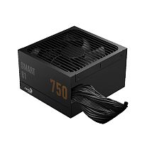 Блок питания 750W Aerocool SMART B1 750,750W, ATX, 80 PLUS Bronze, 20+4 pin, 8pin, 4+4pin,8*Sata, 6*Molex, 6*PCI-E 6+2 pin, Вентилятор 13.5см, Кабель питания, Чёрный