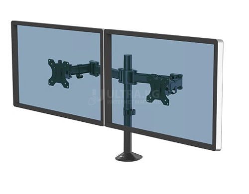 Настольный кронштейн для 2-х мониторов Fellowes Reflex Dual Monitor Arm, Макс. Нагрузка-8.0 кг (на каждый монитор), Диагональ экрана до 27", Наклон -45°/+45°, Поворот 360°, VESA 75x75, 100x100mm, Чёрный [8502601]