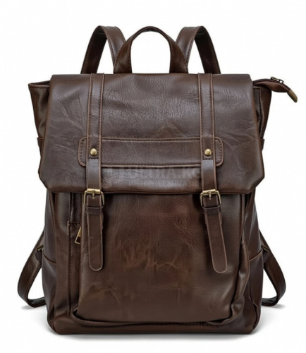 Городской кожаный рюкзак, большой размер, винтажный стиль, искусственная кожа, молнии, регулировка ручек, идеально для учебы , работы, до 15" ноутбука, Light Coffee Color - 13