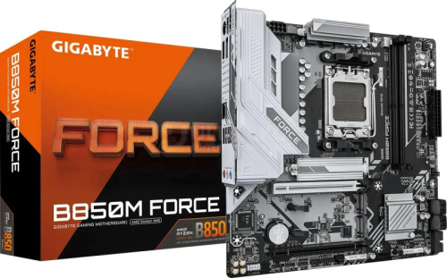 Материнская плата AM5 GIGABYTE B850M FORCE, AMD B850, 2xDDR5 PC76800, 2xPCI-EX16, 4xSATA+3M.2, RAID,GBLAN, Sound7.1, mATX, 6xUSB2.0, 5xUSB3.2, 2xUSB-C, HDMI, DP Материнская плата AM5 GIGABYTE B850M FORCE, AMD B850, 2xDDR5 PC76800, 2xPCI-EX16, 4xSATA+3M.2, RAID,GBLAN, Sound7.1, mATX, 6xUSB2.0, 5xUSB3.2, 2xUSB-C, HDMI, DP
