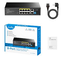 Сетевой коммутатор CUDY GS1010P 10x1000Mbpc,PoE budget до 110Вт; блок питания 120Вт; до 30Вт, VLAN/Default/Extend DIP Switch , 802.3i/u/ab/x/af/at