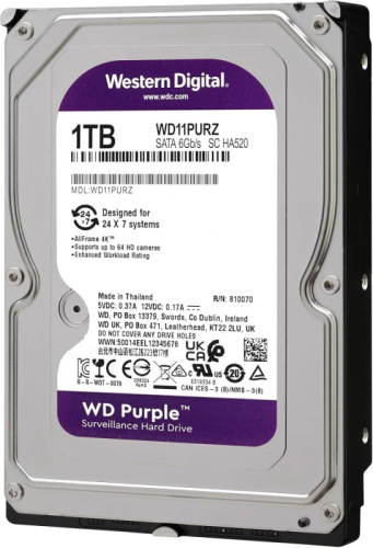 Жесткий диск HDD 1TB WD 5400rpm 64MB PURPLE SURVEILLANCE [WD11PURZ]