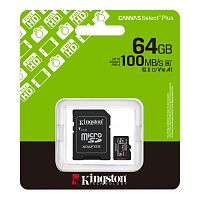Карта памяти Secure Digital-micro Card Kingston 64GB uSD Select Plus UHS-I, Class 10, U1/U3, Video Class 10/30, A1 [SDCS3/64GB]