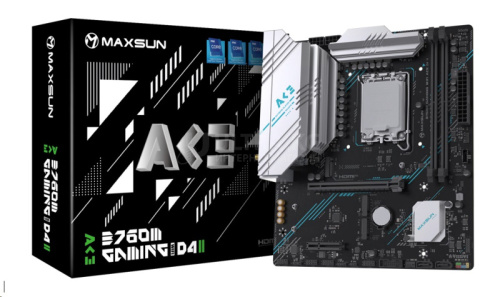 Матплата MAXSUN B760M GAMING WIFI ACE D4, LGA1700, Intel B760, 2xDDR4 PC25600, 1xPCI-E 4.0x16, 1xPCI-E 1.0x1, Sound8Ch, GLAN, 3SATA+3M.2, RAID, mATX, 6USB3.2+8USB2.0, HDMI, DP, WiFi Матплата MAXSUN B760M GAMING WIFI ACE D4, LGA1700, Intel B760, 2xDDR4 PC25600, 1xPCI-E 4.0x16, 1xPCI-E 1.0x1, Sound8Ch, GLAN, 3SATA+3M.2, RAID, mATX, 6USB3.2+8USB2.0, HDMI, DP, WiFi