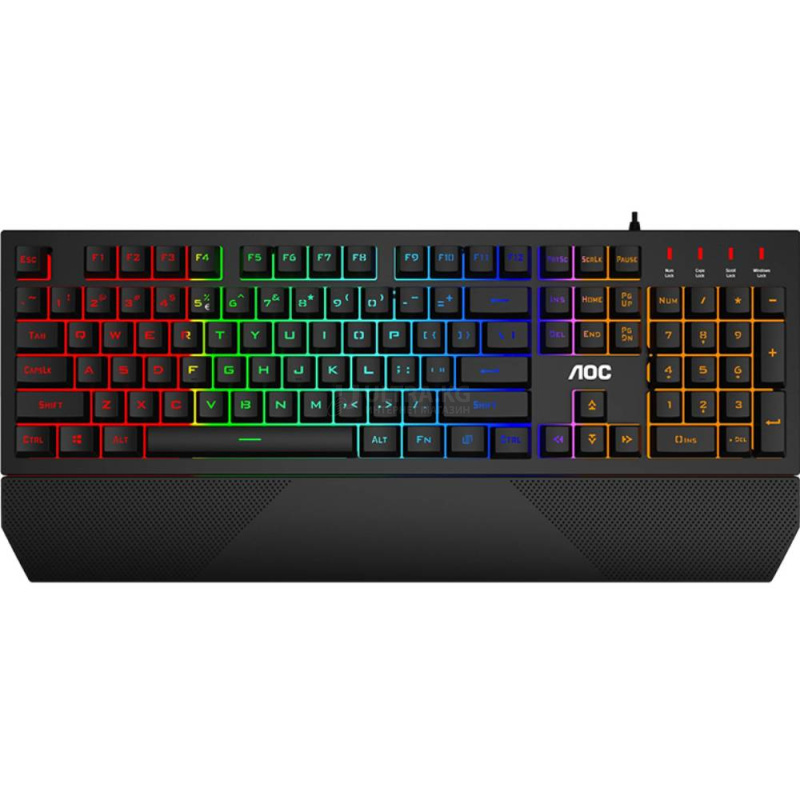 Клавиатура AOC GK200D32R, игровая, мембранная, 105btns, RGB (радужный светодиодный, 4 зоны светодиодной подсветки) USB-кабель 1,8 м, рус/англ, чёрный Клавиатура AOC GK200D32R, игровая, мембранная, 105btns, RGB (радужный светодиодный, 4 зоны светодиодной подсветки) USB-кабель 1,8 м, рус/англ, чёрный