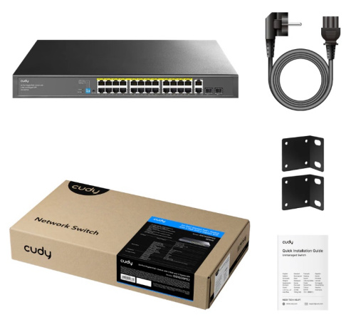 Сетевой коммутатор CUDY GS1026PS2 26x1000Mbpc, 2x1.25G SFP Slots, PoE budget, VLAN/Default/Extend DIP Switch , 802.3i/u/ab/z/x/af/at, PoE LED Toggle, 30W