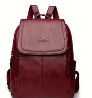 Городской рюкзак для девушки, средний размер, винтажный стиль, искусственная кожа, молнии, регулировка ручек, идеально для учебы , работы, casual life style, Burgundy Color - 11