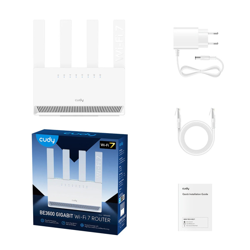 Беспроводной маршрутизатор Wi-Fi CUDY WR3600E BE3600 Gigabit Dual Band Wi-Fi7, 802.11be/ax/ac/a/b/g/n, 2882Mbps at 5GHz+688Mbps at 2.4GHz,4x10/100/1000Mbps Ports,4x5dBi ant.,PPTP/L2TP/OpenVPN/WireGuard,MLO,MU-MIMO,Guest network,WPS,DDNS,IPv6,IPTV,WOL,WPA3 Беспроводной маршрутизатор Wi-Fi CUDY WR3600E BE3600 Gigabit Dual Band Wi-Fi7, 802.11be/ax/ac/a/b/g/n, 2882Mbps at 5GHz+688Mbps at 2.4GHz,4x10/100/1000Mbps Ports,4x5dBi ant.,PPTP/L2TP/OpenVPN/WireGuard,MLO,MU-MIMO,Guest network,WPS,DDNS,IPv6,IPTV,WOL,WPA3