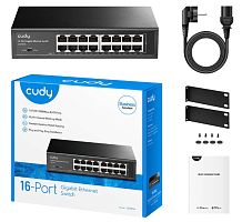 Сетевой коммутатор CUDY GS1016 16-Port Gigabit Switch, 16 Gigabit RJ45 Ports, IGMP Snooping, Loop Detection/Prevention, 802.1p/DSCP QoS, Switch/VLAN/Extend work. mode DIP switch,Rack-mountable Steel Case,Power Saving,Plug and Play,Rack-Mount kits included