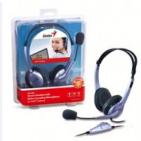 Наушники с микрофоном Genius HS-04S 50Hz-20kHz, 91dB/-54dB, Тип крепления: Дуговые, Подключение 3,5 MiniJack, Длина кабеля 1,2 м, Чёрный б/у