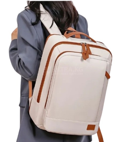 Городской кожаный рюкзак для ноутбука, учебы, большой размер, два отделения, легкий, искусственная кожа, регулировка ручек, до 15" ноутбука, Beige Color - 02 Городской кожаный рюкзак для ноутбука, учебы, большой размер, два отделения, легкий, искусственная кожа, регулировка ручек, до 15" ноутбука, Beige Color - 02