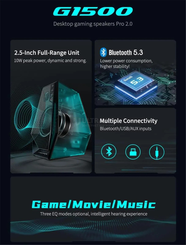 Звуковая система Edifier G1500, Desktop Gaming Speakers Pro 2.0, 93Hz - 20kHz, 80dB (A), 2.5W+2.5W, Bluetooth v5.3/ AUX / USB, 1.5m, Черный фото 2 Звуковая система Edifier G1500, Desktop Gaming Speakers Pro 2.0, 93Hz - 20kHz, 80dB (A), 2.5W+2.5W, Bluetooth v5.3/ AUX / USB, 1.5m, Черный фото 2