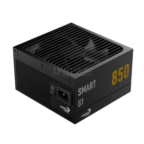 Блок питания 850W Aerocool SMART G1 850,850W, ATX, 80 PLUS Gold, 20+4 pin, 8pin, 4+4pin,8*Sata, 6*Molex, 6*PCI-E 6+2 pin, Вентилятор 13.5см, Кабель питания, Чёрный Блок питания 850W Aerocool SMART G1 850,850W, ATX, 80 PLUS Gold, 20+4 pin, 8pin, 4+4pin,8*Sata, 6*Molex, 6*PCI-E 6+2 pin, Вентилятор 13.5см, Кабель питания, Чёрный