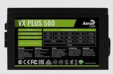Power Supply Aerocool VX-500 PLUS, 500W, ATX, passive-PFC, 20+4 pin, 4+4pin, 3*Sata, 3*Molex, 1*FDD, 1*PCI-E 6 pin, поддержка Haswell, вентилятор 12 см, кабель питания, чёрный