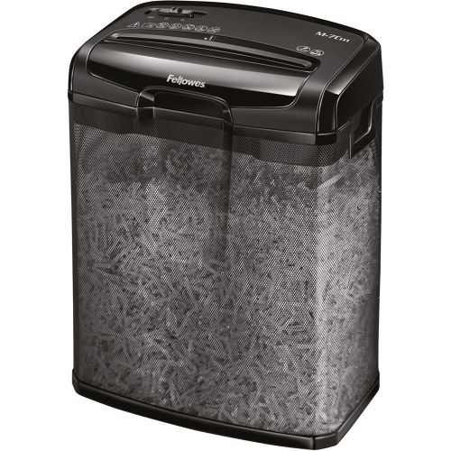 Шредер Fellowes POWERSHRED M-7CM Уровень секретности P-4, Фрагмент 4х35 мм, Подача 5(30)лист, Ёмкость корзины 13л, Уничтожение скоб, скрепок, пл. карт, Чёрный
