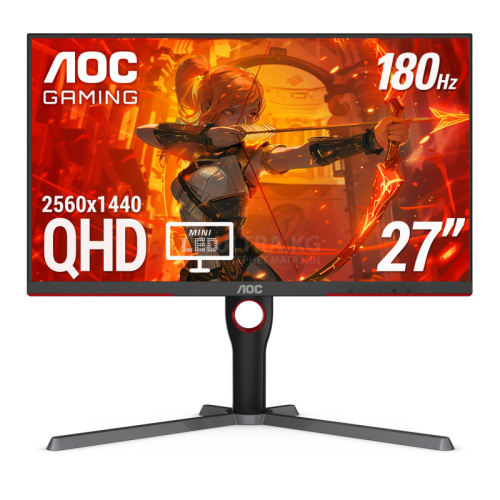 Монитор LCD 27" AOC Q27G3XMN, Mini LED (аналог OLED), 2560x1440, 80M:1, 1000cd/m2, 178/178, 1ms, 180Hz, Tilt, Pivot, Swivel, Adaptive Sync, HDR™ 1000, регулировка по высоте, поворот, наклон, портретный режим, 2xHDMI, DP (кабели в комплекте), выход на науш