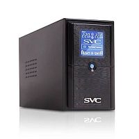 ИБП UPS SVC V-800-L-LCD, Мощность 800ВА/480Вт, Диапазон работы AVR: 165-275В, AVR в режиме Booster: 138-292В, Бат.: 12В/9 Ач*1шт., 3 вых.: 2 Shuko CEE7+1 IEC C13 (Bypass), Чёрный (1 год)