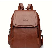 Городской рюкзак для девушки, средний размер, винтажный стиль, искусственная кожа, молнии, регулировка ручек, идеально для учебы , работы, casual life style, Yellow Brown Color - 10