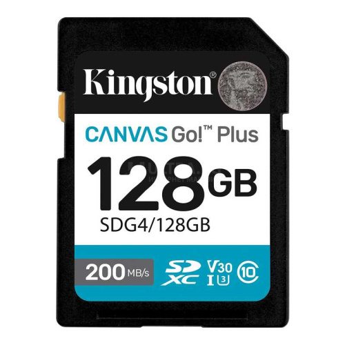 Карта памяти Secure Digital Card Kingston 128GB Canvas Go! Plus Class 10, UHS-I, U3, V30 [SDG4/128GB]