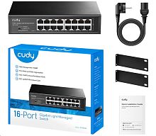 Сетевой коммутатор CUDY GS1016E 16-Port Gigabit Light Managed Switch, 16 Gigabit RJ45 Ports, Rack-mountable, Power Saving, Plug and Play, Managed/VLAN/Extend working mode DIP switch, Local management via WEB GUI, support STP/RSTP, 802.1Q/Port Based/Voice 