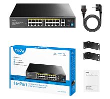 Сетевой коммутатор CUDY FS1018PS1 16x10/100Mbps PoE,2x1000Mbpc, 1.25G SFP Slots, PoE budget до 194Вт; блок питания 200Вт; до 30Вт, VLAN/Default/Extend DIP Switch , 802.3i/u/ab/z/x/af/at